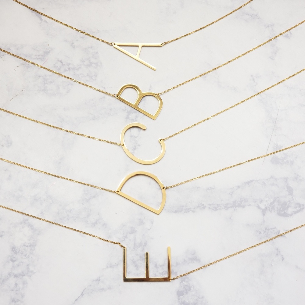 Monogram A-Z Block Letter Pendant Necklace Gold - Picture 2 of 6